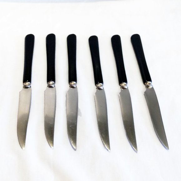 Vintage Glo-Hill Black Bakelite Handles-Steakmates De-luxe- Steak Knives & Case - Picture 3 of 14